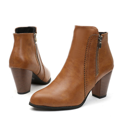 Damen Stiefel Schnürboots Elegant Reißverschluss