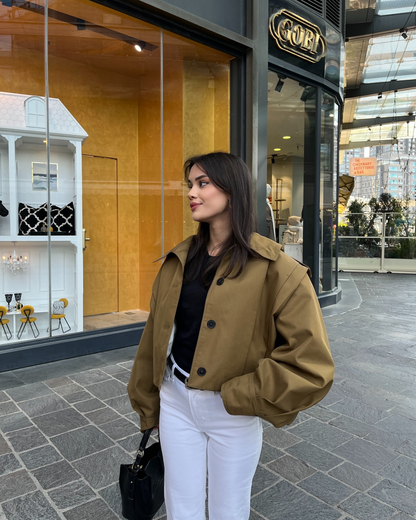 Kurze Trenchcoat Jacke Frauen Modern mit Volumenärmeln