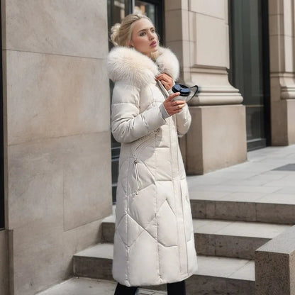 Damen Daunenmantel Lang Steppmantel Warm mit Kragen