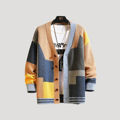 Damen Cardigan Strick Frühlingslook Colorblock Knöpfe - BerlinGlamour