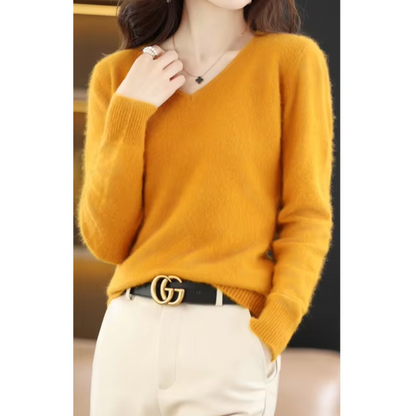 Damen Pullover V-Ausschnitt Weich Leichter Strick