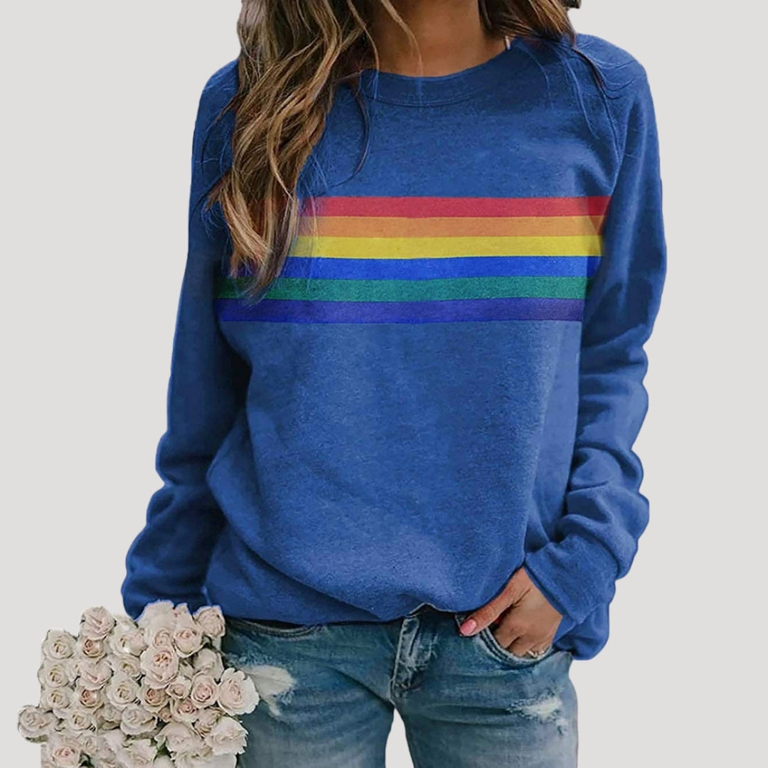 Damen Sweatshirt Frühling Bunt Regenbogen Streifen
