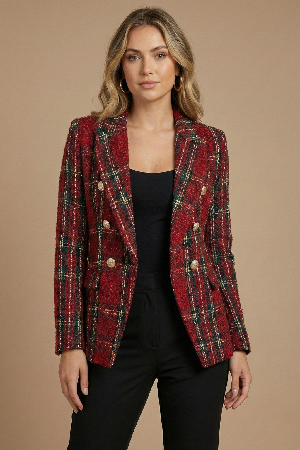 Damen Blazerjacke Kariert Doppelreihig Modern