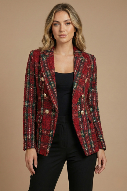 Damen Blazerjacke Kariert Doppelreihig Modern