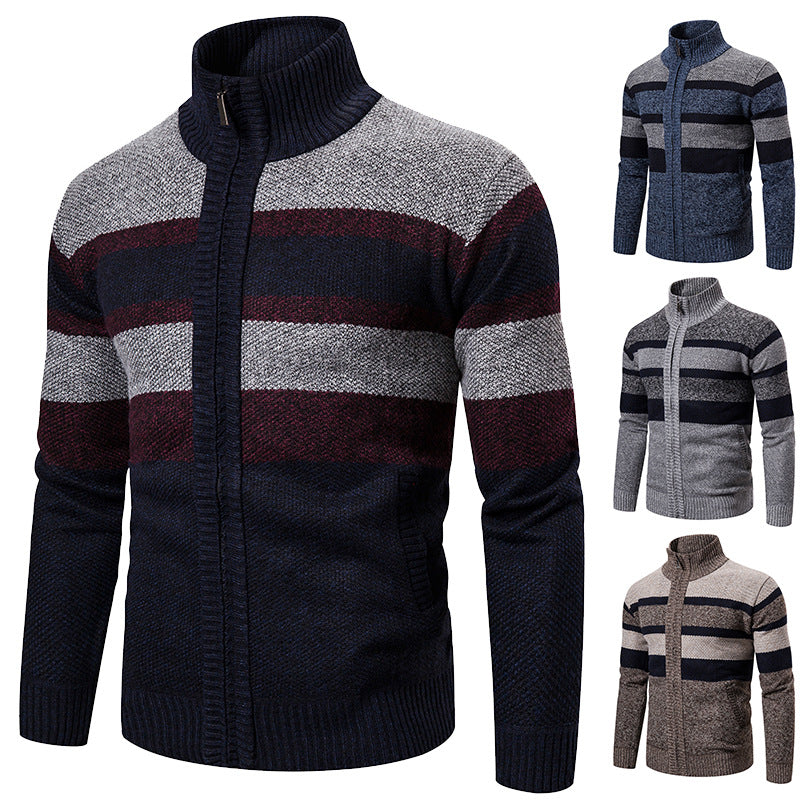 Herren Strickjacke Stehkragen Modern Schwarz - BerlinGlamour