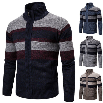 Herren Strickjacke Stehkragen Modern Schwarz - BerlinGlamour