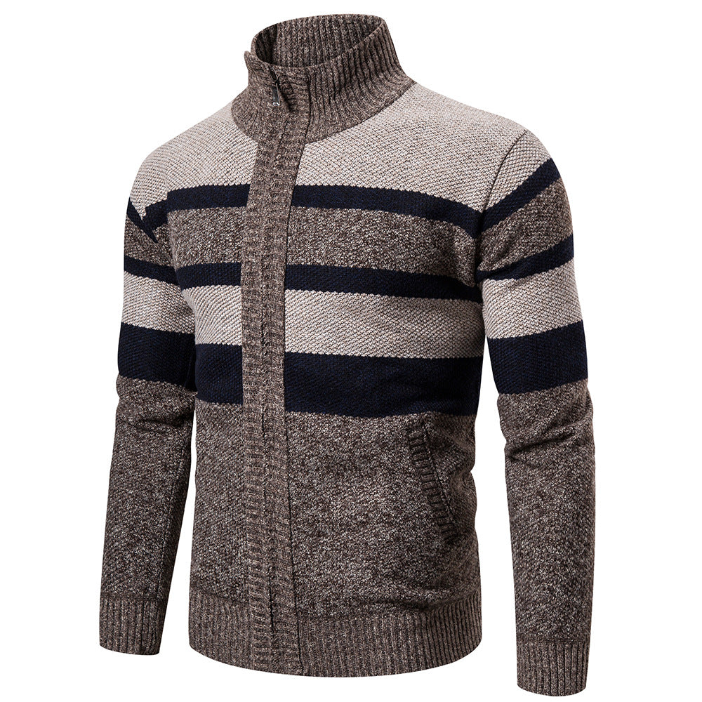 Herren Strickjacke Stehkragen Modern Schwarz