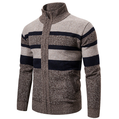 Herren Strickjacke Stehkragen Modern Schwarz