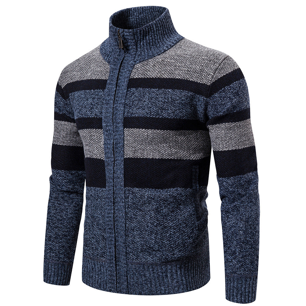Herren Strickjacke Stehkragen Modern Schwarz