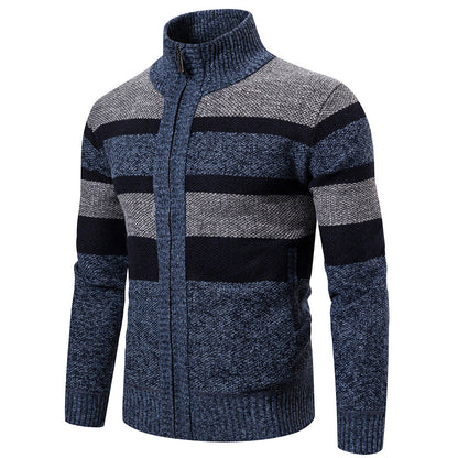 Herren Strickjacke Stehkragen Modern Schwarz