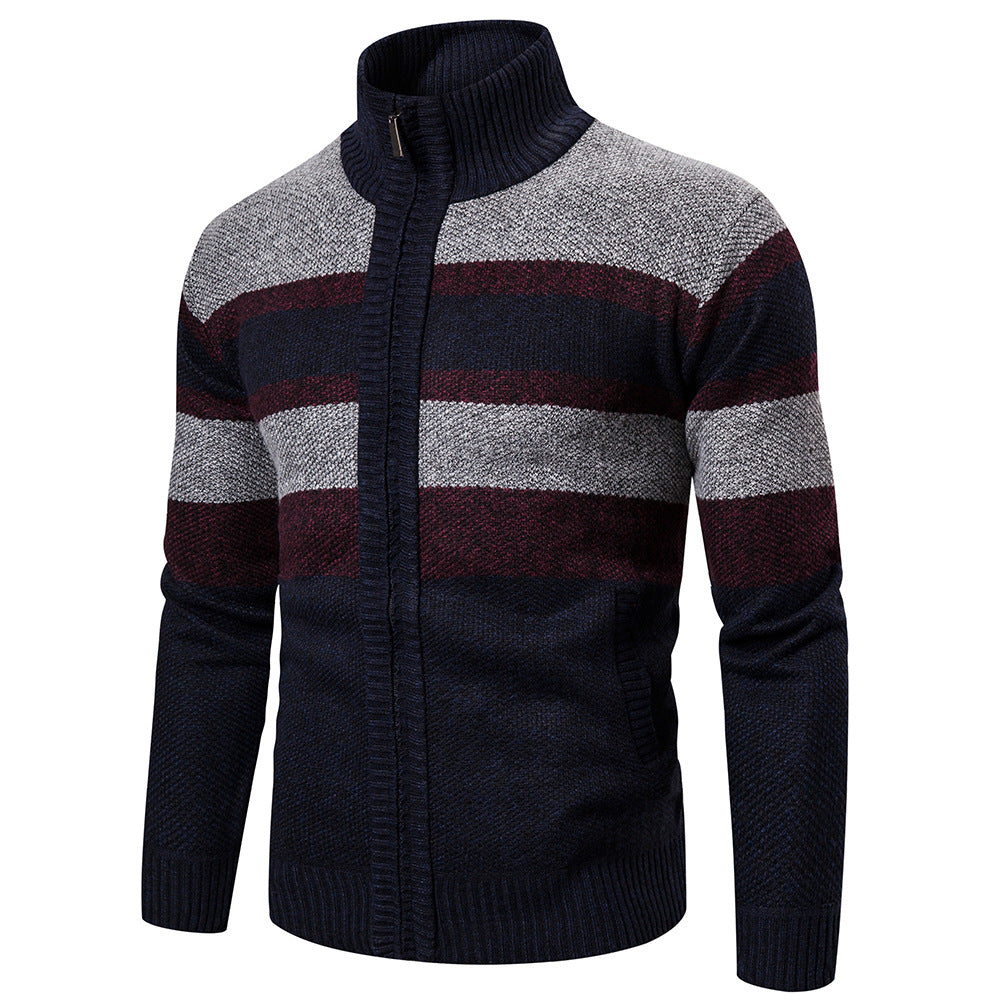 Herren Strickjacke Stehkragen Modern Schwarz