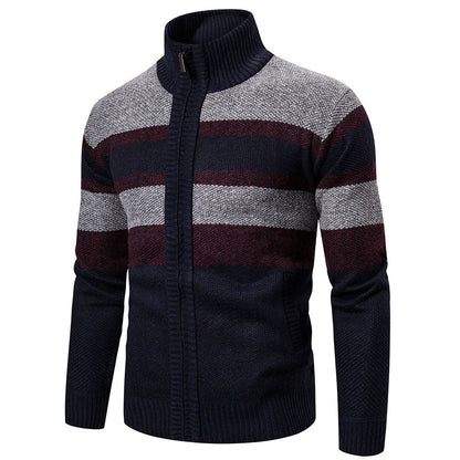Herren Strickjacke Stehkragen Modern Schwarz