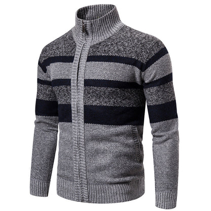 Herren Strickjacke Stehkragen Modern Schwarz