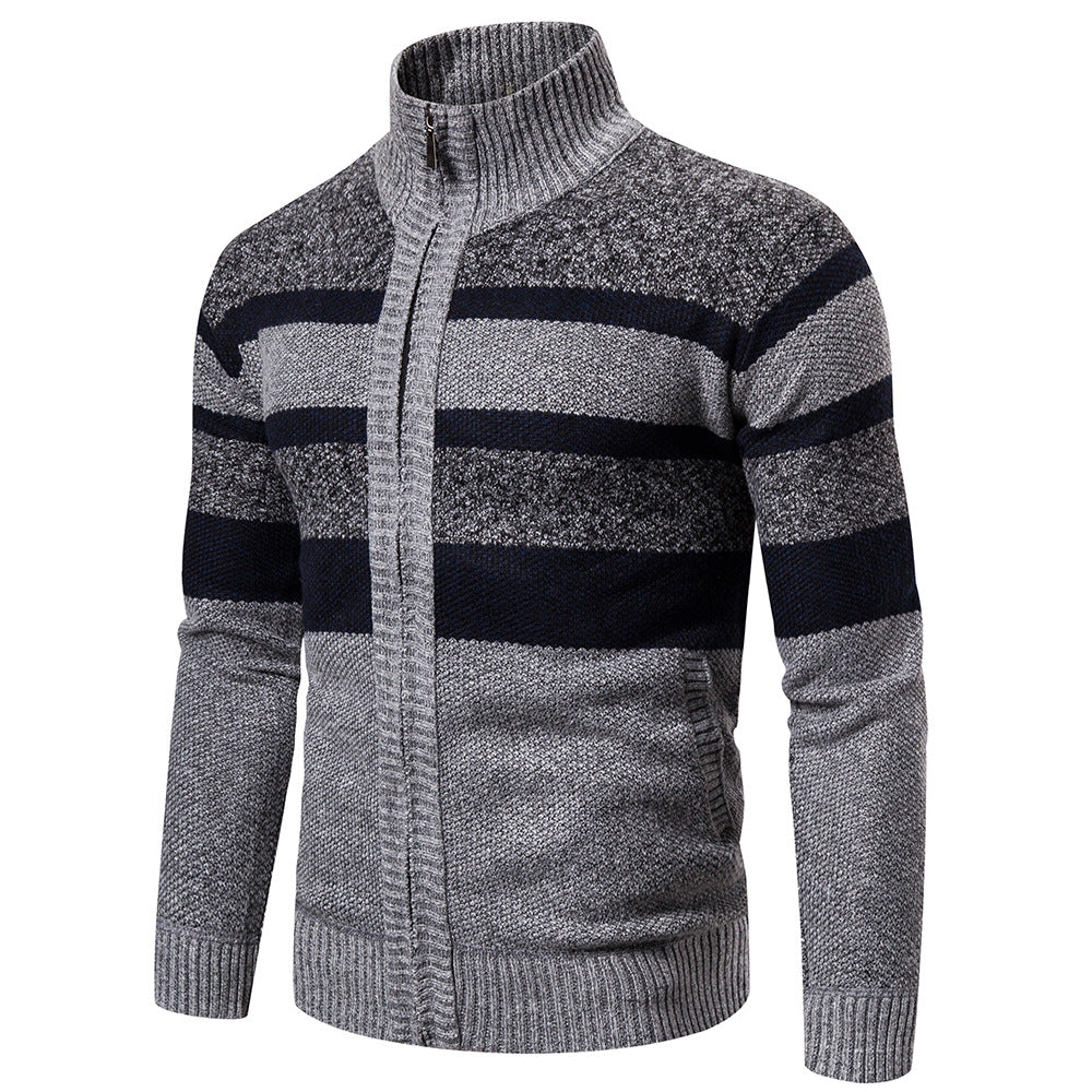 Herren Strickjacke Stehkragen Modern Schwarz