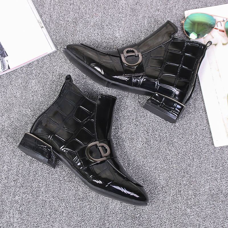 Damen Stiefelette Schnalle Schuhe Elegant Schwarz