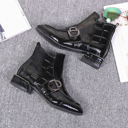 Damen Stiefelette Schnalle Schuhe Elegant Schwarz