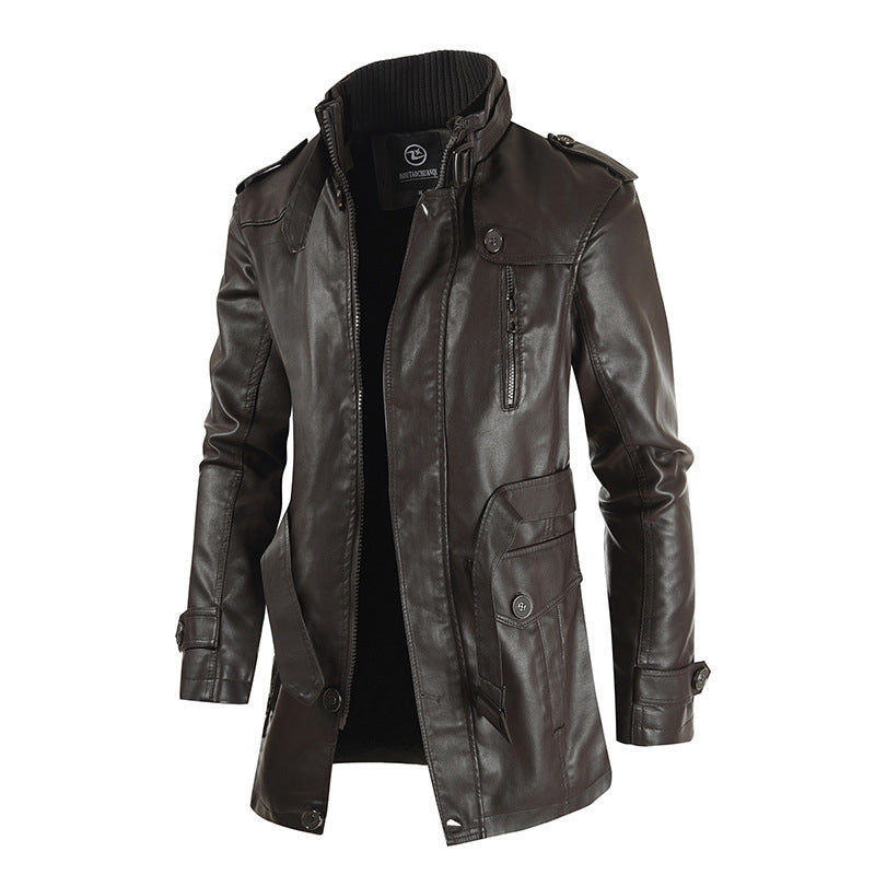 Lederjacke Herren Modern Strapazierfähig Hoher Kragen