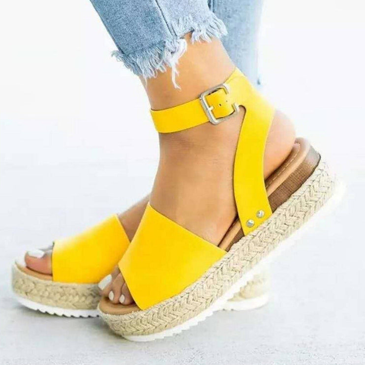 Damen Sandaletten Plateau Keilabsatz Knöchelriemen Schuhe