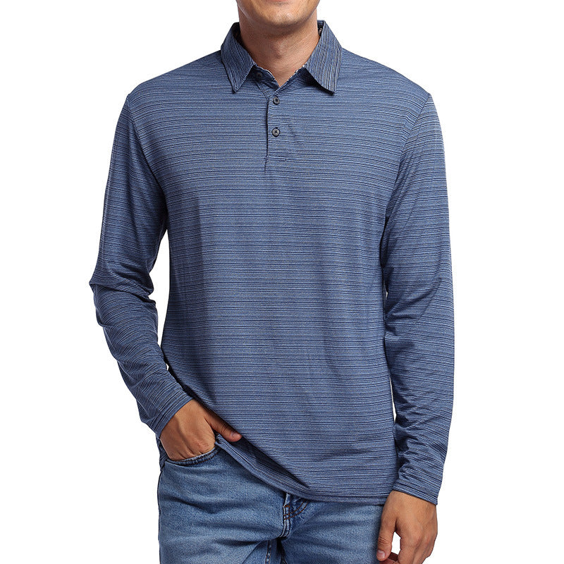 Herren Polo-Shirt Langarm Streifenmuster Elegant