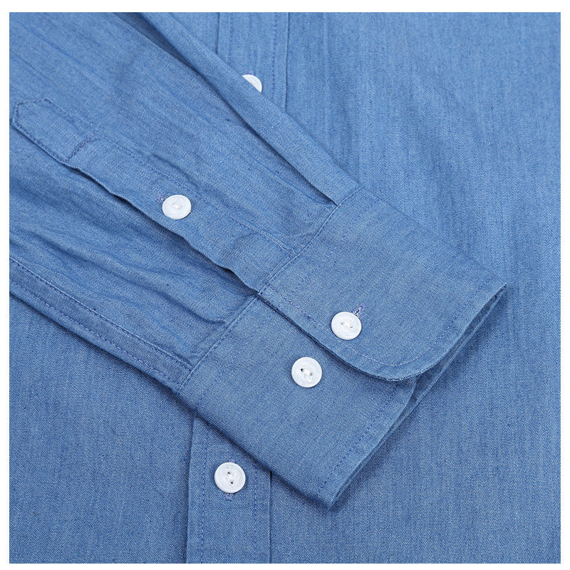 Herren Langarmhemd Denim Blau Modern