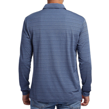 Herren Polo-Shirt Langarm Streifenmuster Elegant