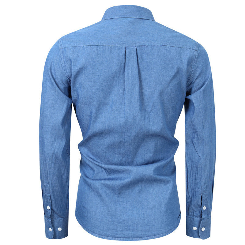 Herren Langarmhemd Denim Blau Modern