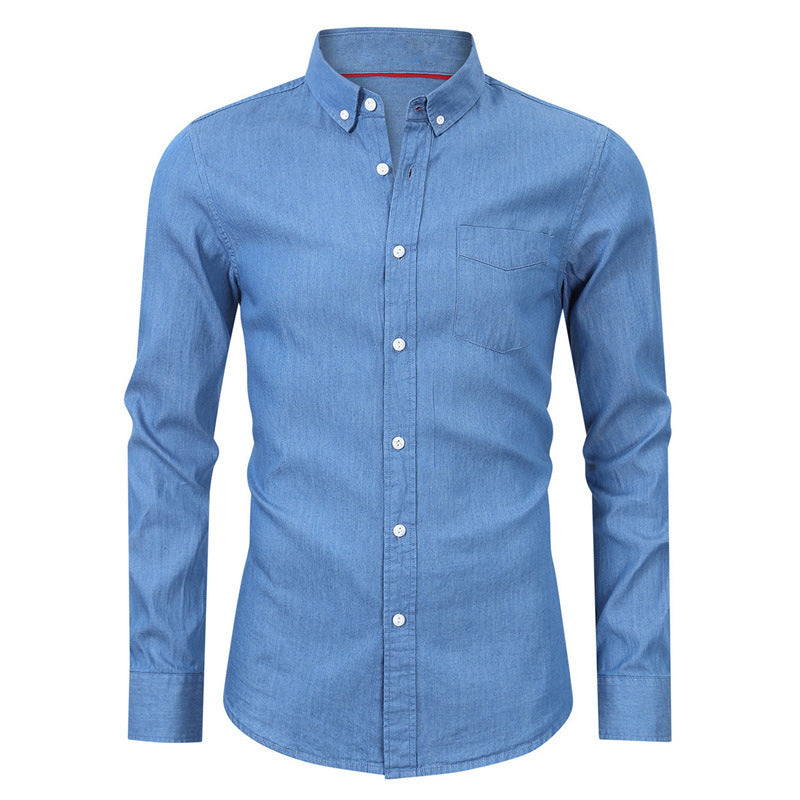 Herren Langarmhemd Denim Blau Modern