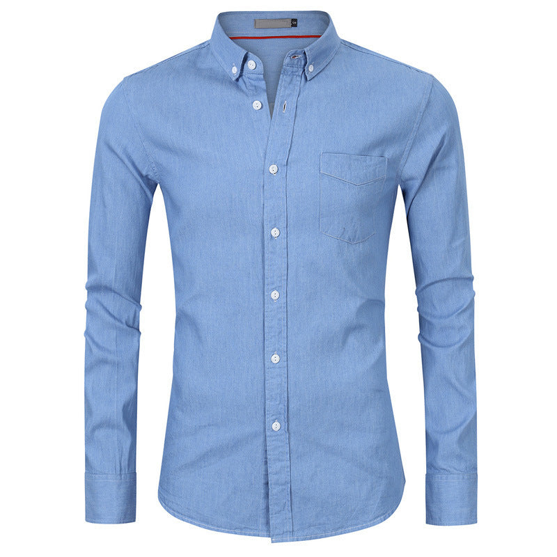 Herren Langarmhemd Denim Blau Modern
