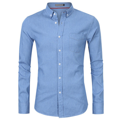 Herren Langarmhemd Denim Blau Modern