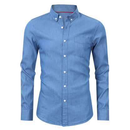 Herren Langarmhemd Denim Blau Modern