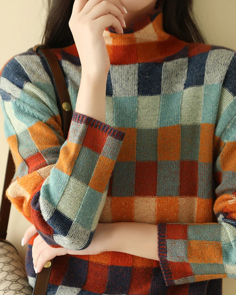 Kaschmir Rollkragenpullover Luxus Patchwork Warm - BerlinGlamour