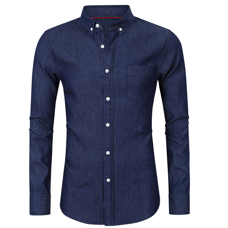 Herren Langarmhemd Denim Blau Modern