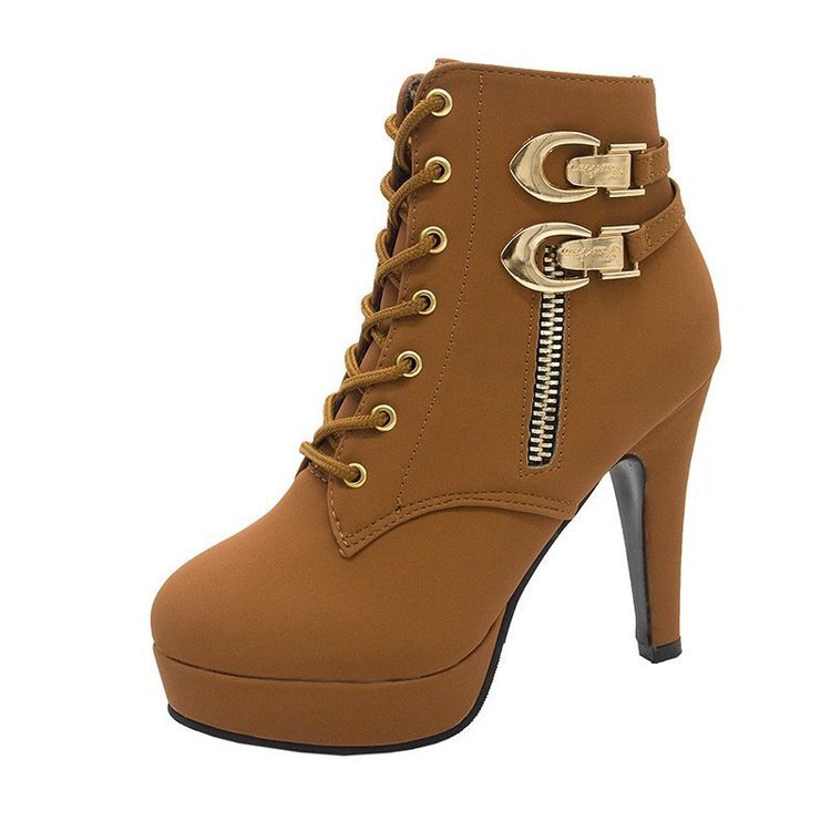 Damen Stiefeletten High Heel Schnalle Reißverschluss Schwarz