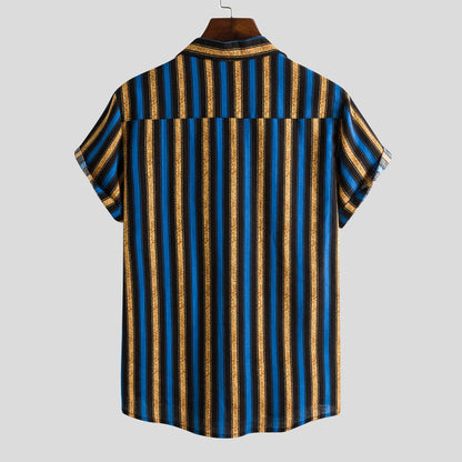 Herren Kurzarmhemd Streifenmuster Freizeitshirt mit Brusttasche