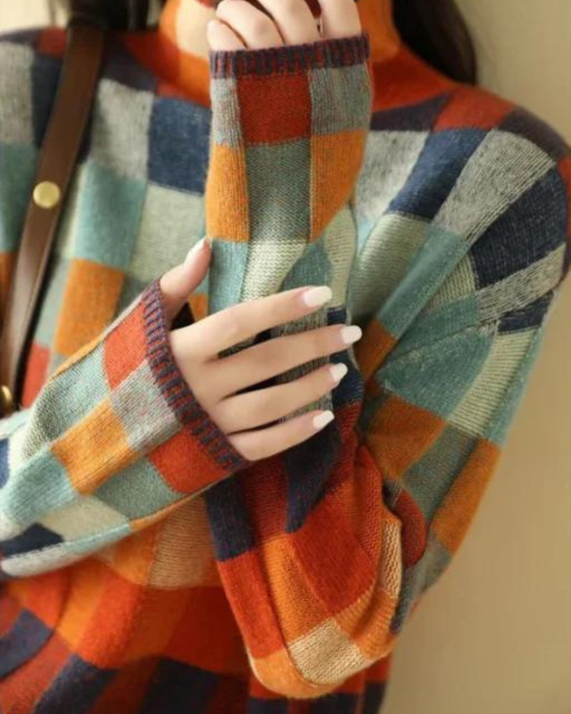 Kaschmir Rollkragenpullover Luxus Patchwork Warm