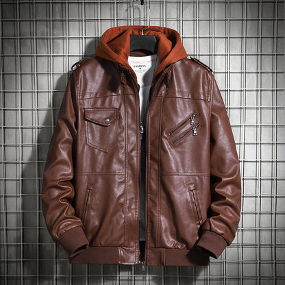 Herren Lederjacke Lässig Mit Kapuze und Taschen - BerlinGlamour