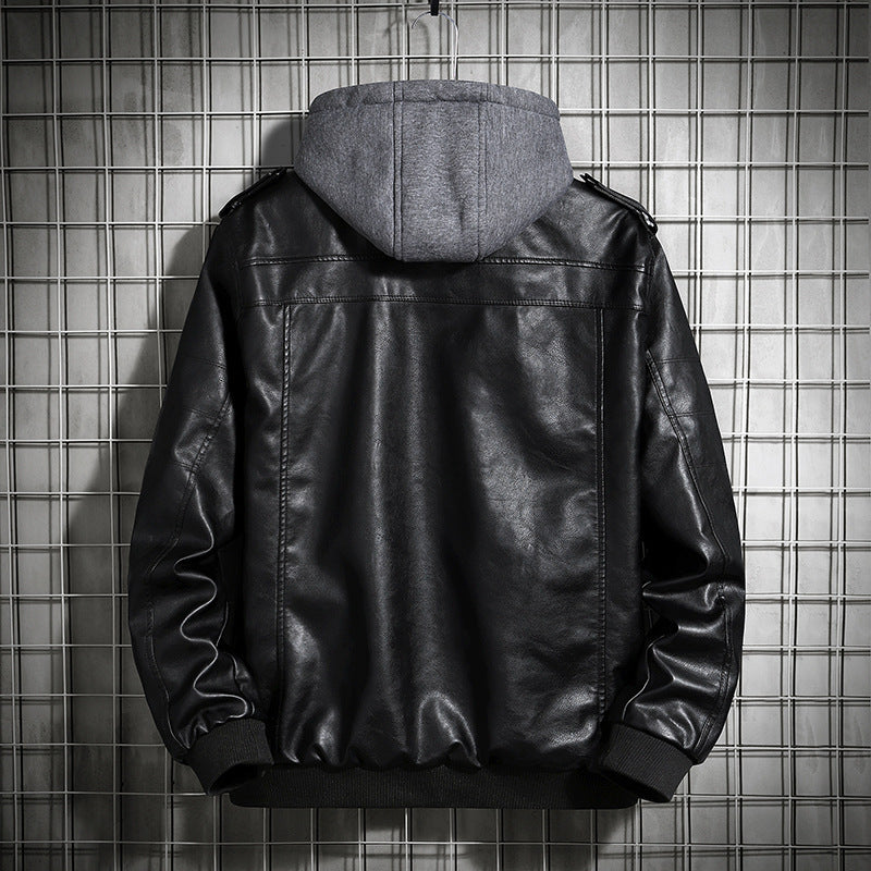 Herren Lederjacke Lässig Mit Kapuze und Taschen