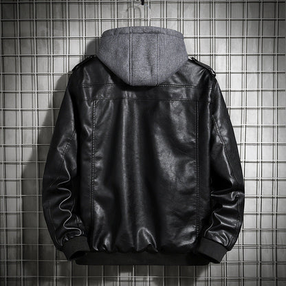 Herren Lederjacke Lässig Mit Kapuze und Taschen