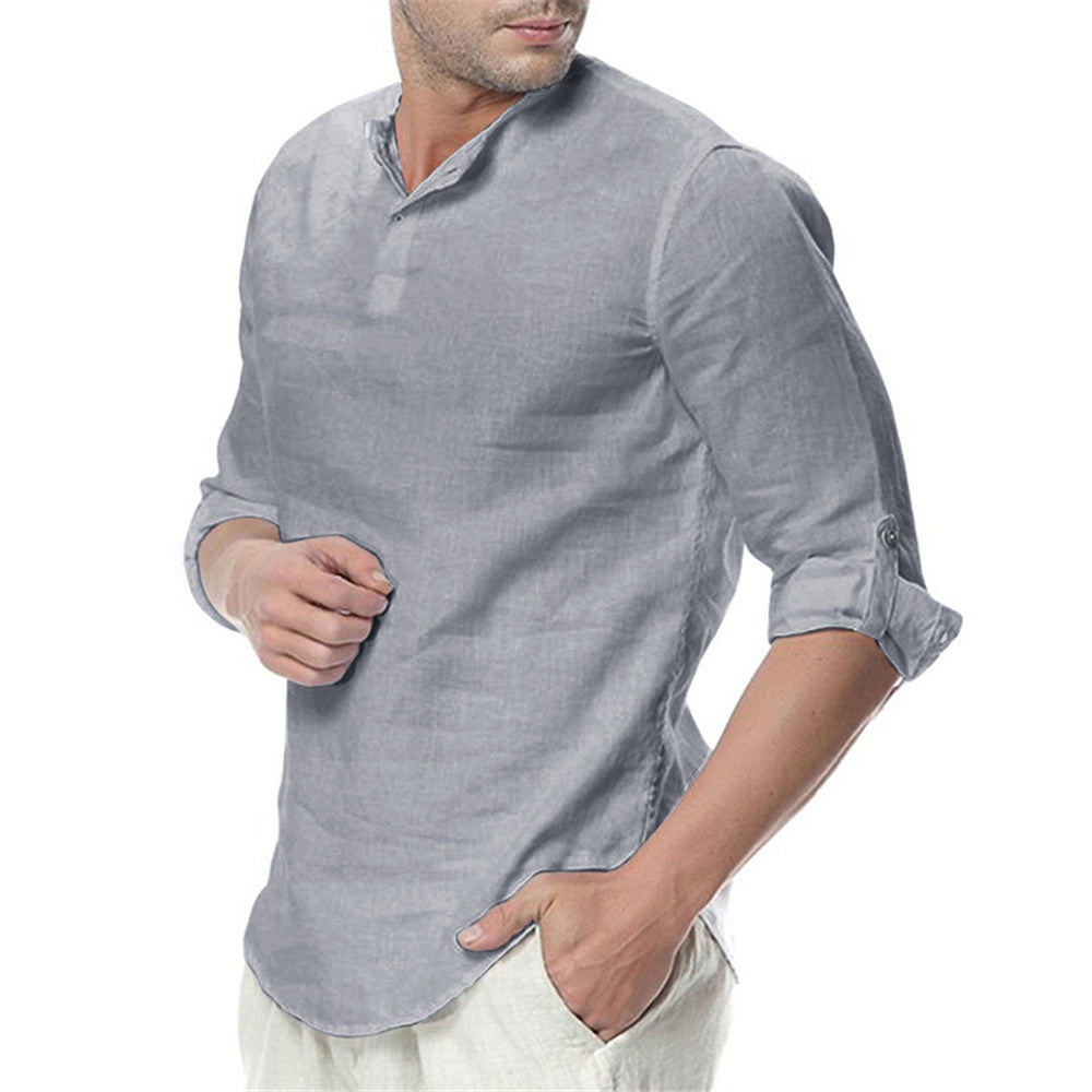 Herren Leinenbluse Elegante Slim Fit mit Knöpfen