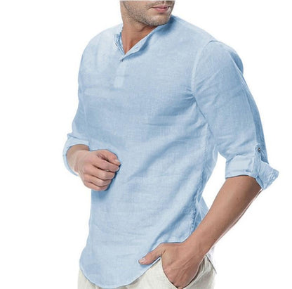 Herren Leinenbluse Elegante Slim Fit mit Knöpfen