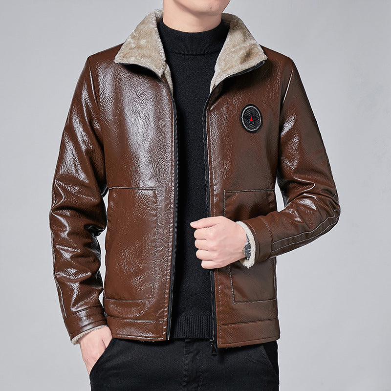 Herren Lederjacke Echtes Leder Optik Schwarz Modern