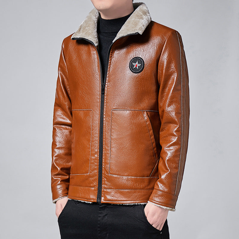 Herren Lederjacke Echtes Leder Optik Schwarz Modern
