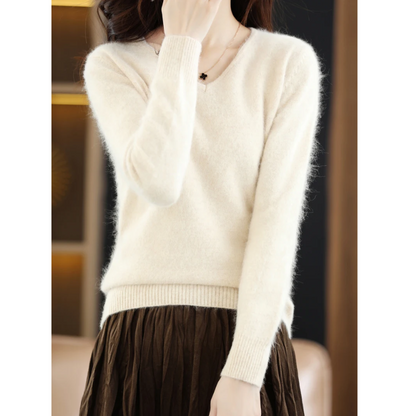 Damen Pullover V-Ausschnitt Weich Leichter Strick
