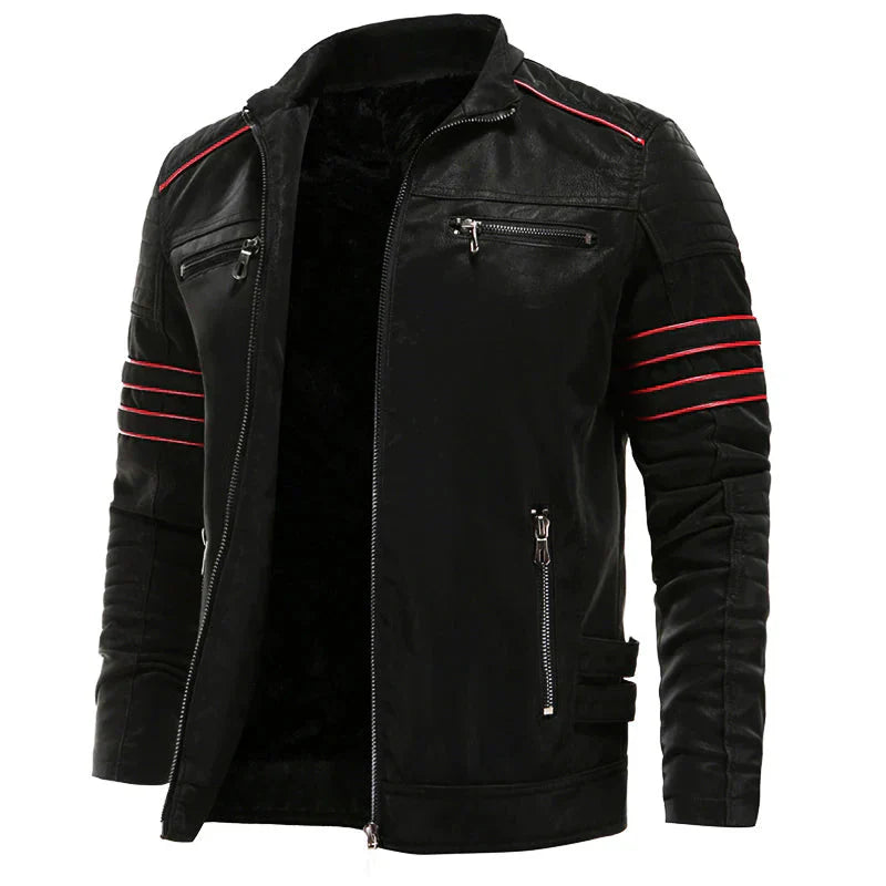 Herren Lederjacke Motorrad Schwarz Robust