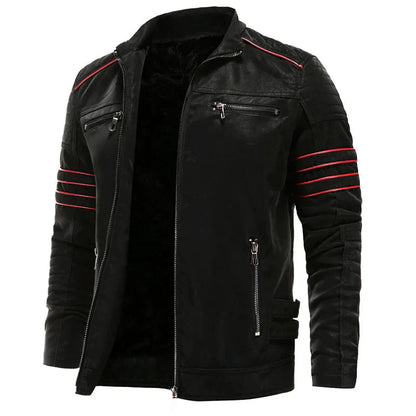 Herren Lederjacke Motorrad Schwarz Robust