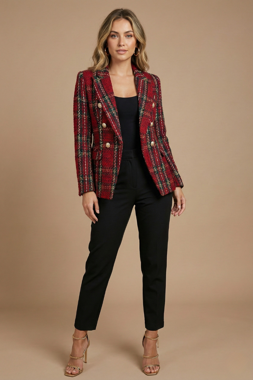 Damen Blazerjacke Kariert Doppelreihig Modern - BerlinGlamour