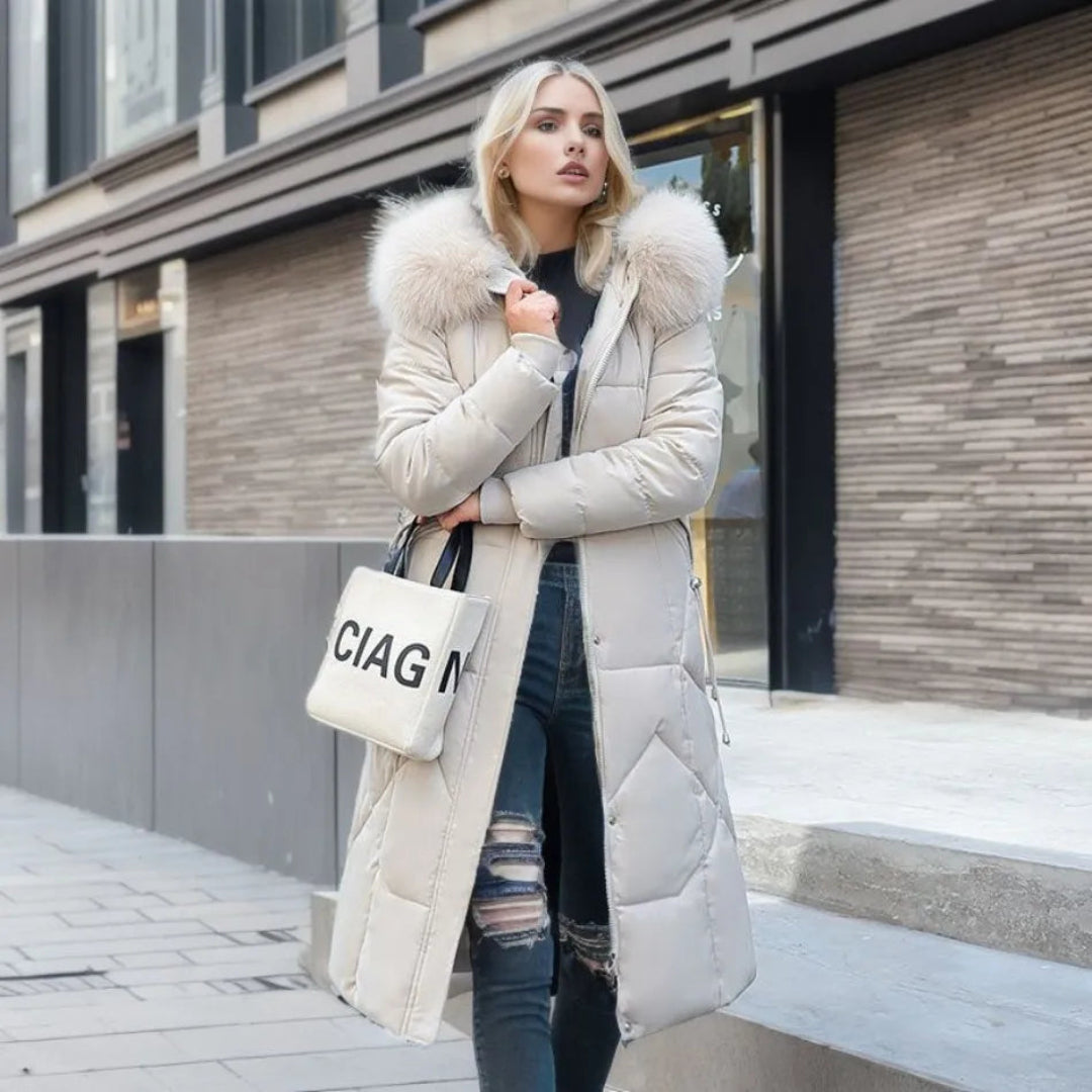 Damen Winterjacke Lang Kapuze Fellbesatz Warm - BerlinGlamour
