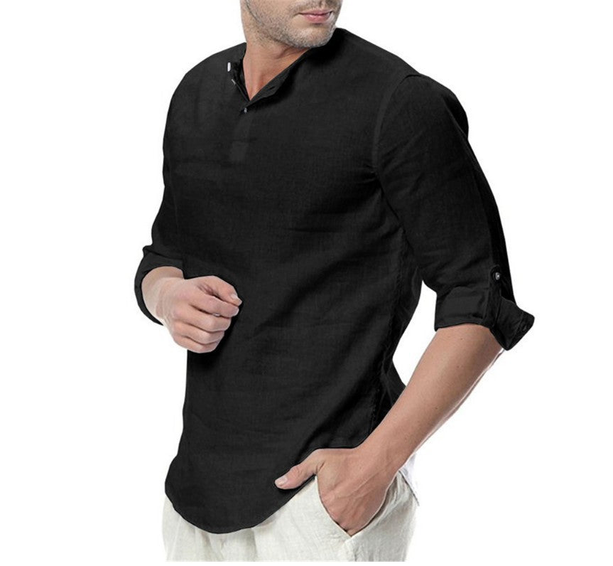 Herren Leinenbluse Elegante Slim Fit mit Knöpfen