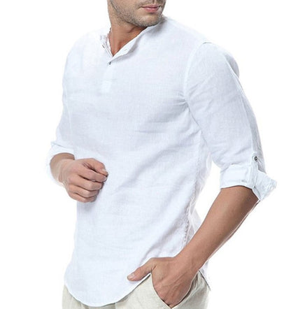 Herren Leinenbluse Elegante Slim Fit mit Knöpfen