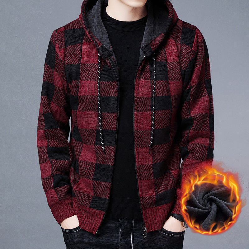 Herren Kapuzenjacke Warm Isoliert Karomuster Modern